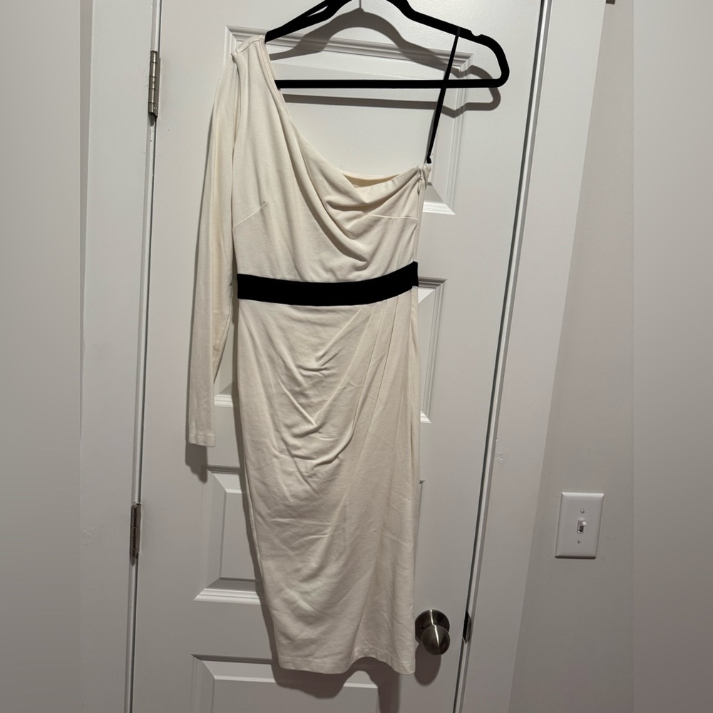 One shoulder white pencil dress
